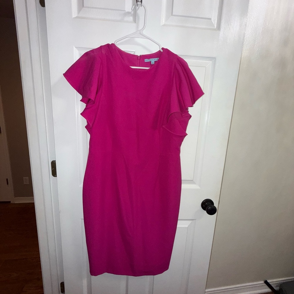 ANTONIO MELANI Pink Sheath Midi Dress with Flutter Sleeves